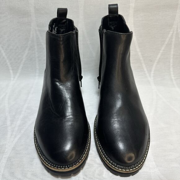 Lands' End Side-Zip Lug-Sole Chelsea Boots‎ Women's US 7 B Black Leather - Picture 3 of 9